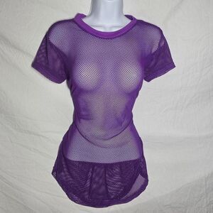 Vintage y2k 90s neon goth purple rave scene fishnet top dress top